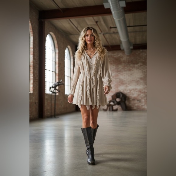 Promesa Pants - NWT Promesa Ruffle Romper Little Dress Tan